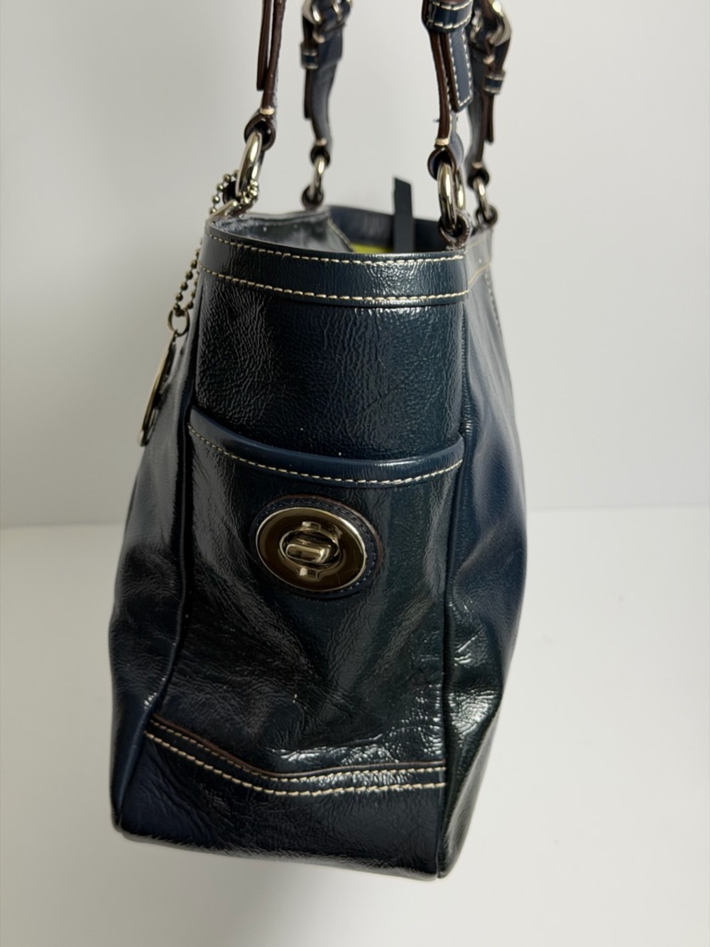 Coach Y2K East West Gallery Midnight Pleated Patent Leather Tote - Picture 6 of 12